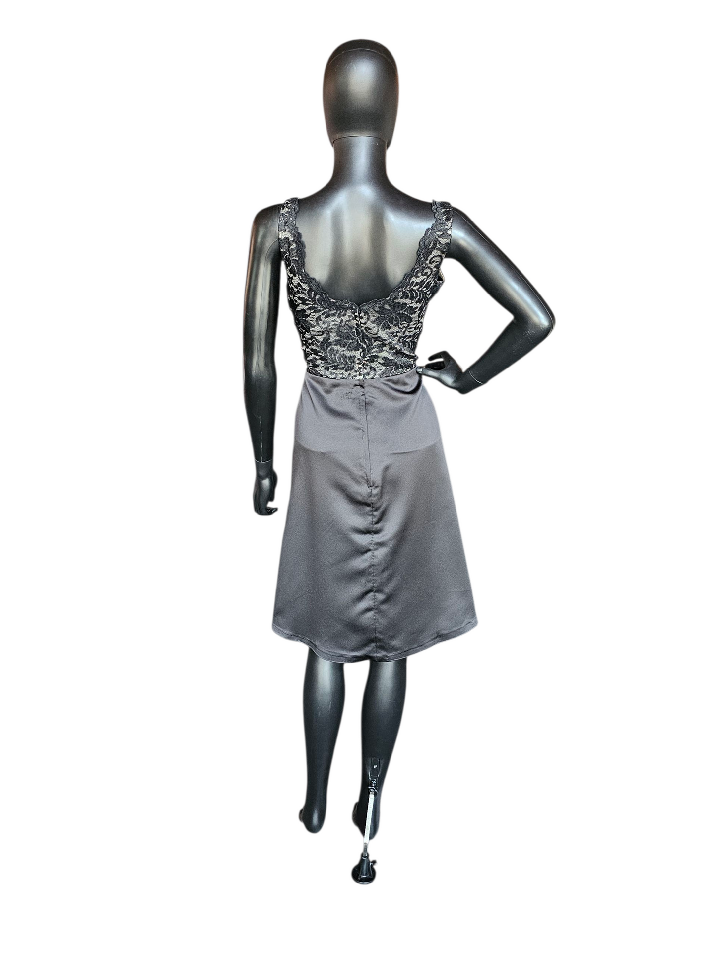 Black Satin/Lace Illusion A-Line Cocktail Dress - Da Vinci