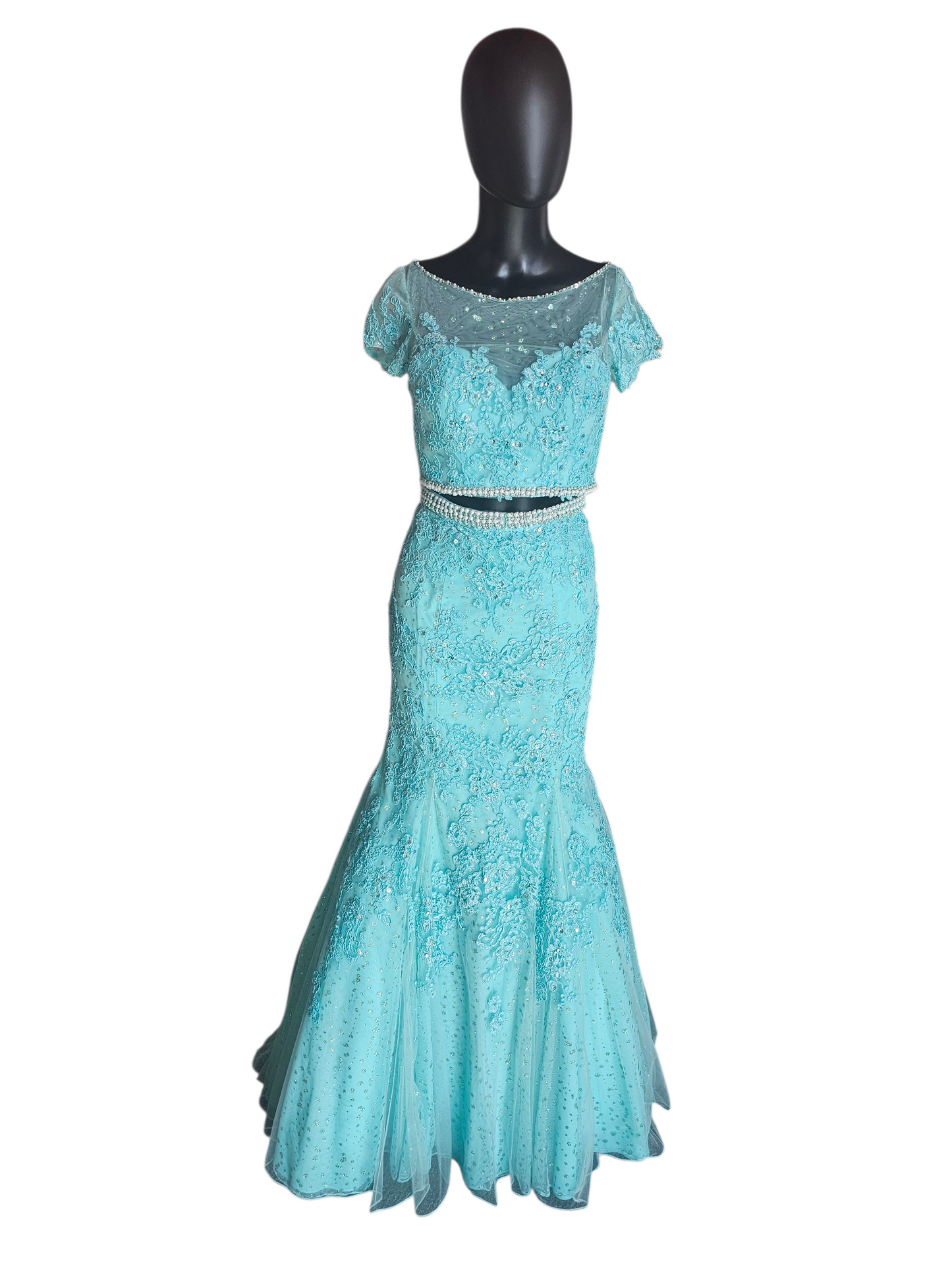 2 Piece Turquoise Fit/Flare Prom/Party Dress - Mori Lee