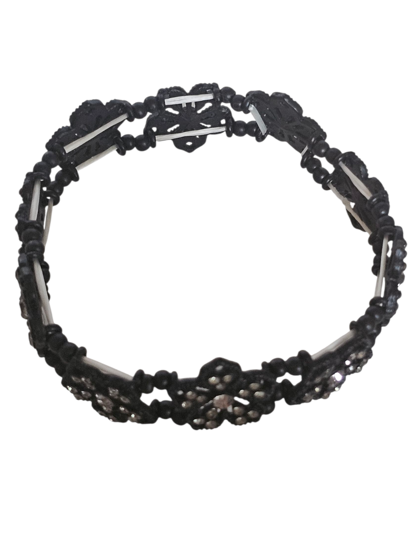 Black Crystal Flower Stretch Bracelet