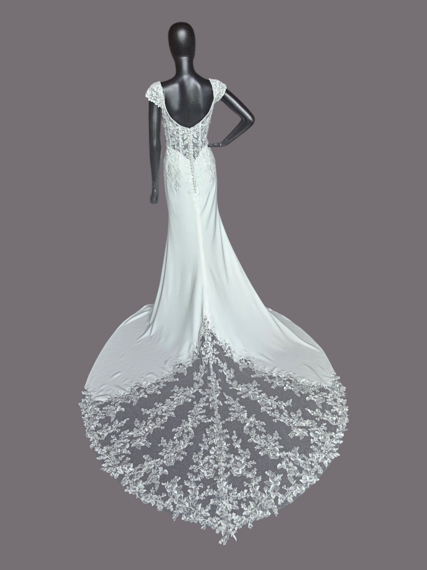 Ivory Crepe Fitted Cap Sleeve Wedding Gown - Mori Lee