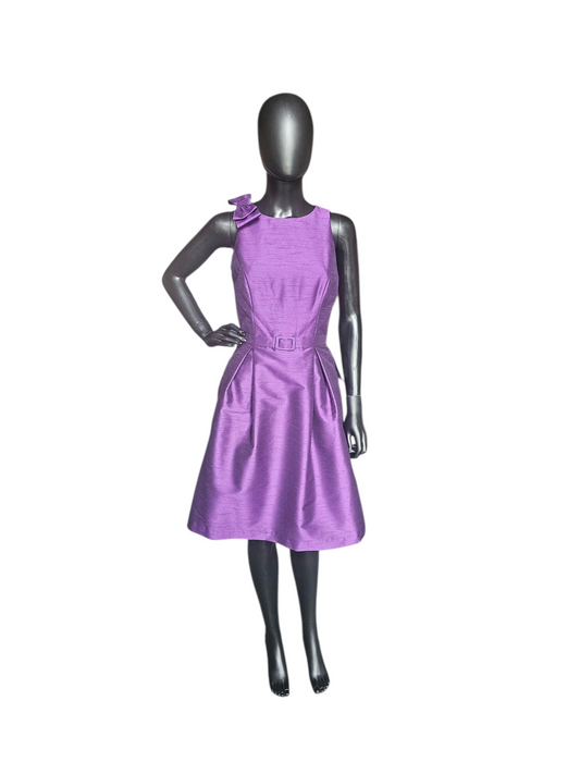 Purple Shangtung High Neck Belted Cocktail/Party Dress - Alexia