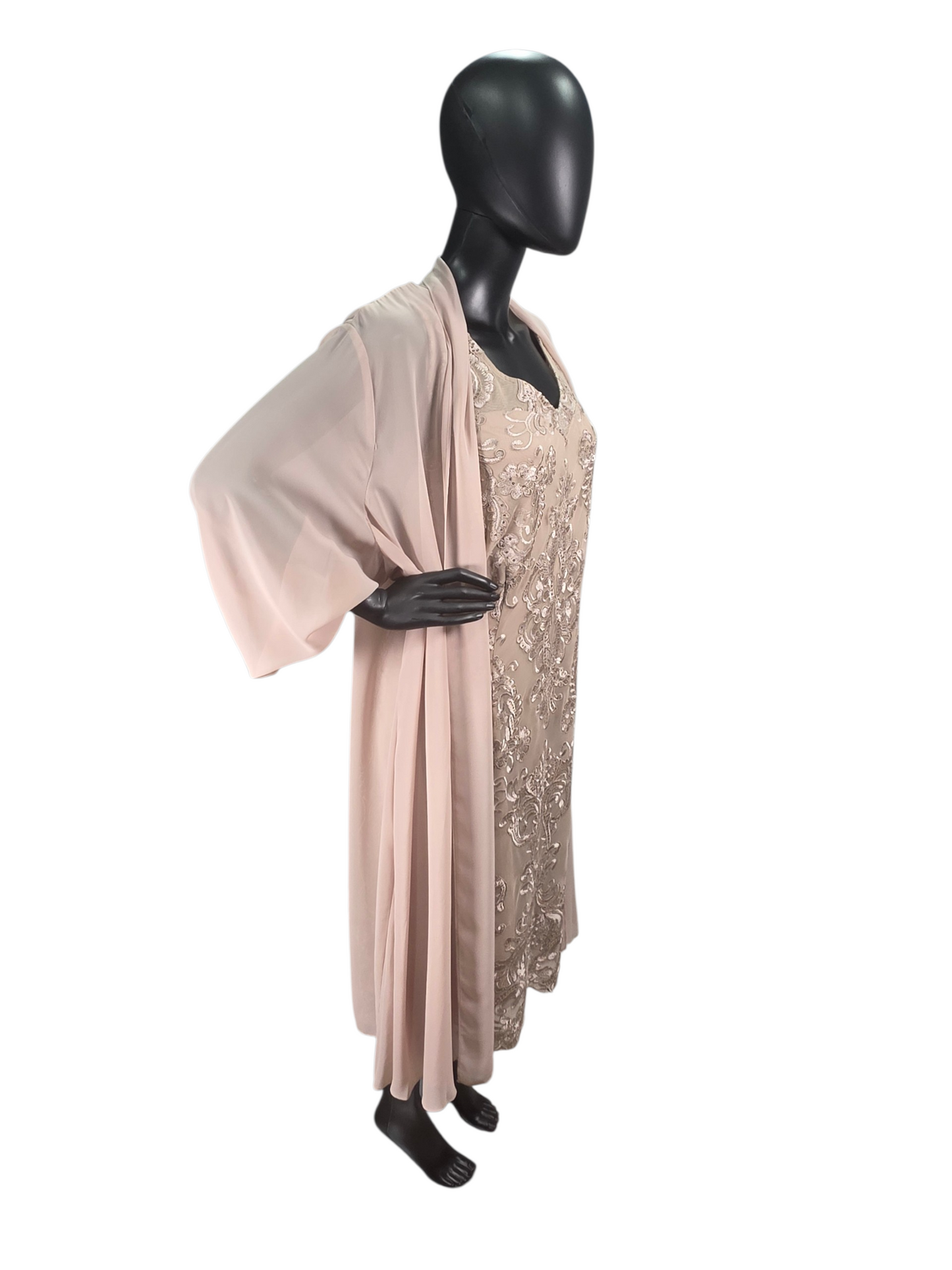 Champagne Knee Length Floral Sequin Design On Lace W/Chiffon Jacket Formal/Moms/Religious Occasion - R&M Richards