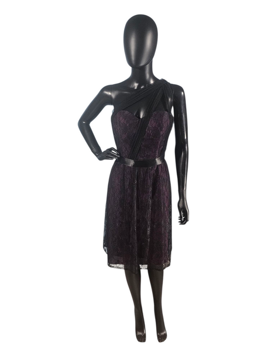 Aubergine/Black Lace One Shoulder Cocktail Dress - Da Vinci