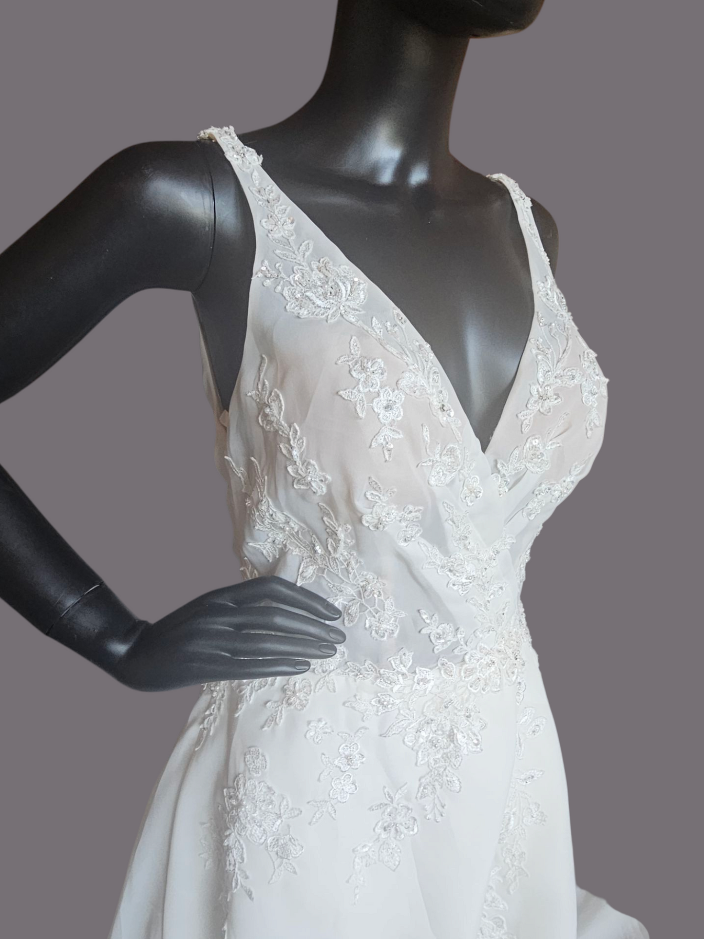 V-Neck Illusion Full Skirt Wedding Gown  - Madeline Gardner