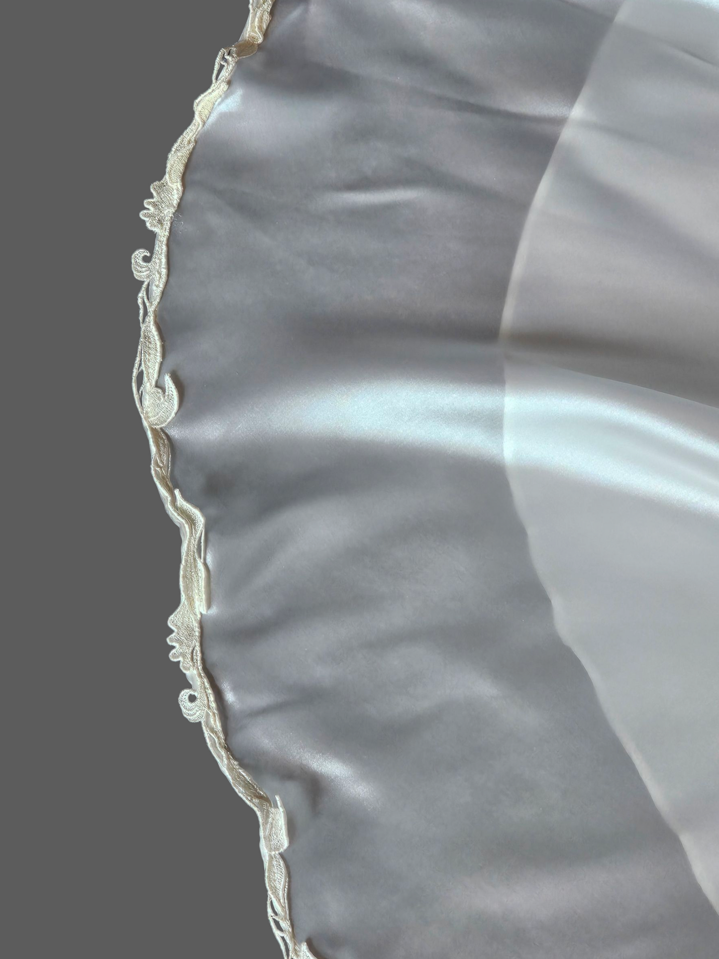 Vintage White Charmeuse Off Shoulder Wedding Gown