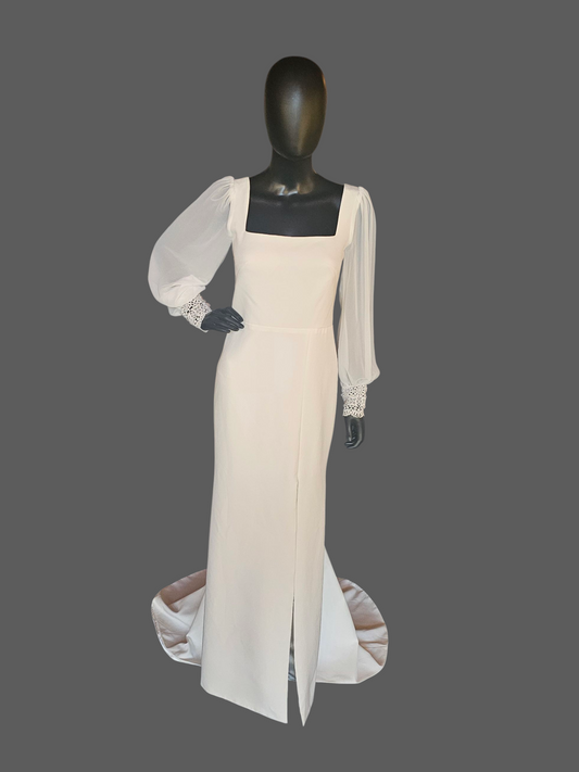 Square Neck Peasant Sleeve Boho Fitted Wedding Gown - Jenny Yoo