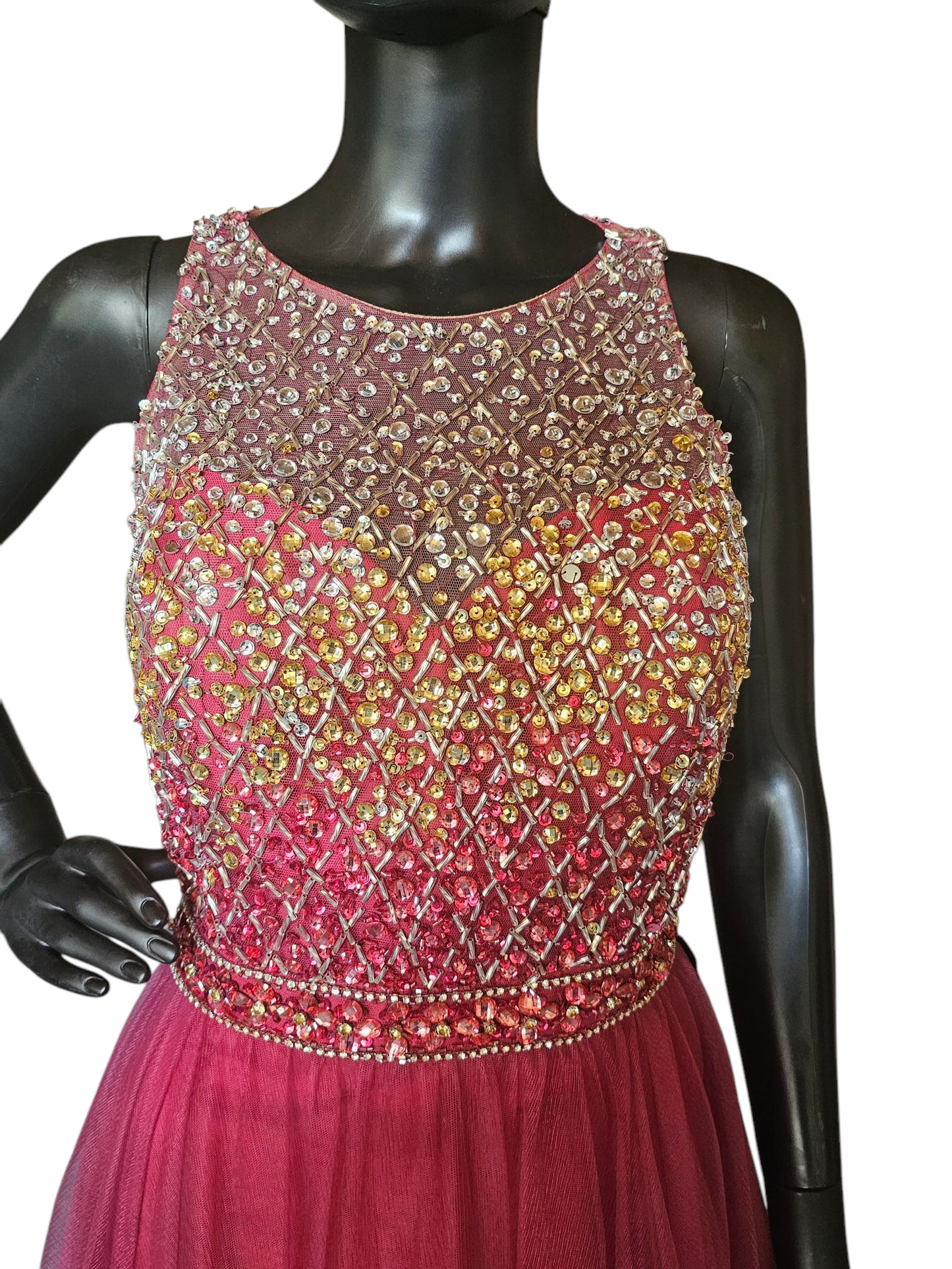 Magenta Ombre Beaded Bodice Formal Dress
