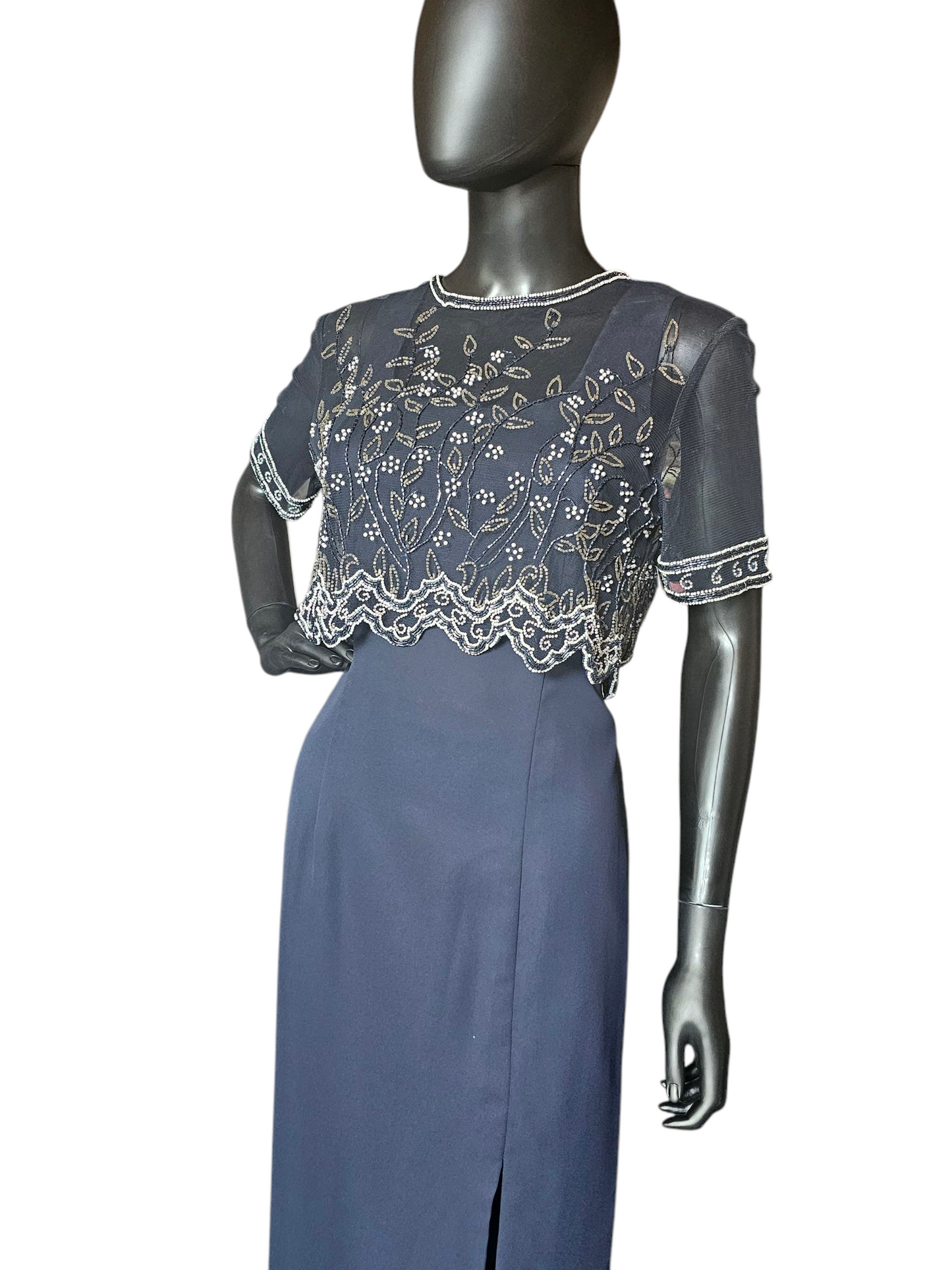 Vintage Navy Sheath Cap Sleeve Formal Dress