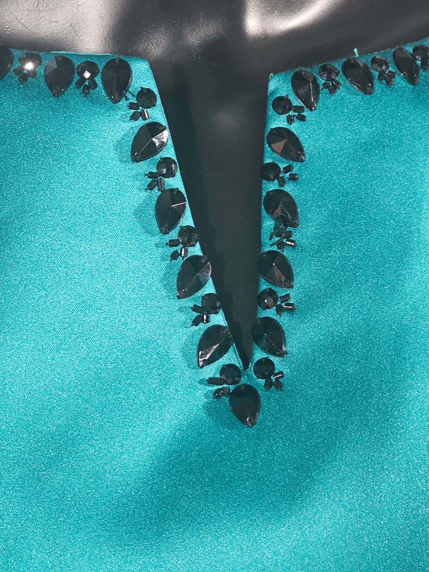 Teal Satin/Black Crystal A-Line Cocktail Dress - Da Vinci