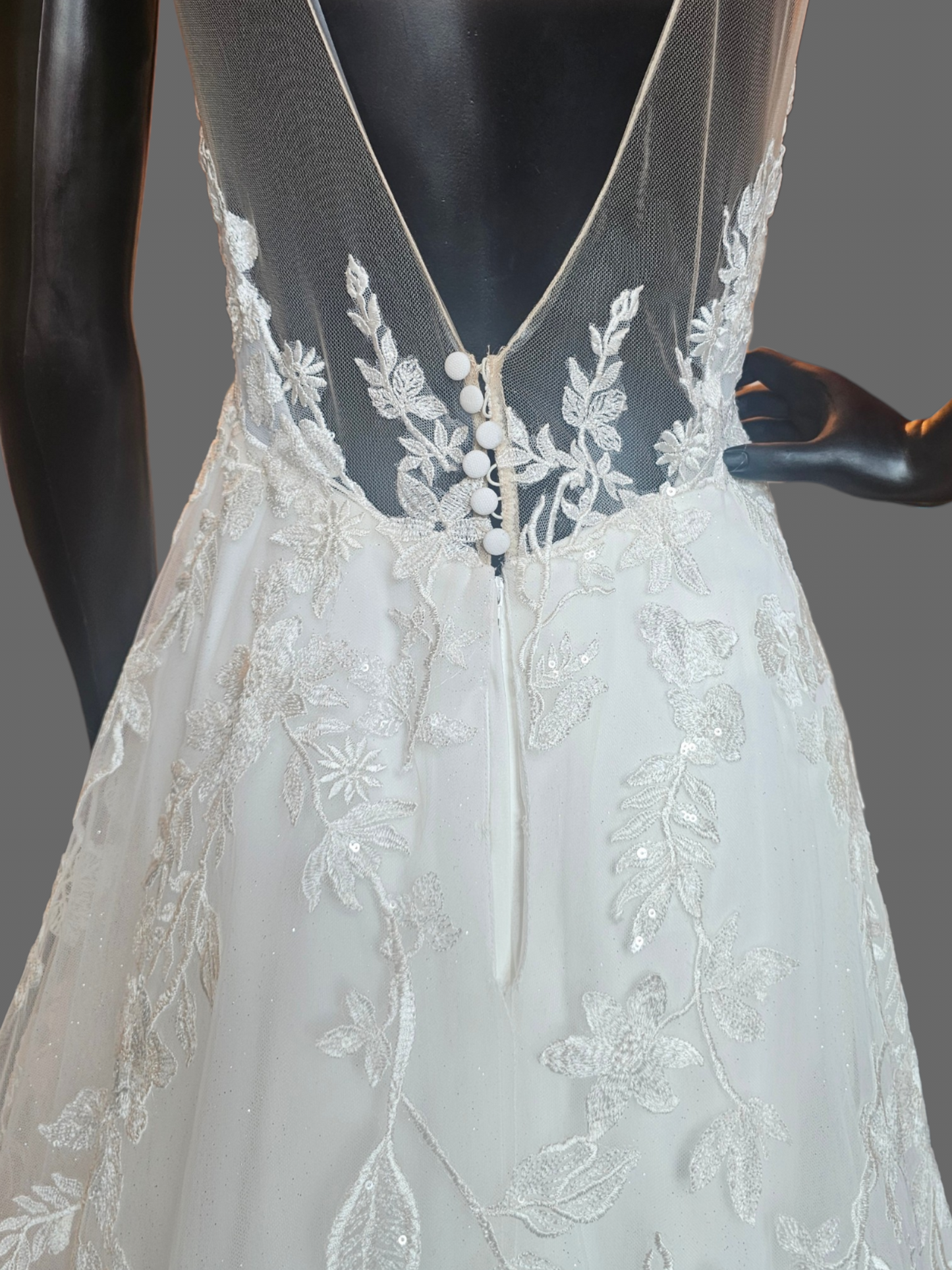 Ivory V-Neck Lace Fit/Flare - Rebecca Ingram