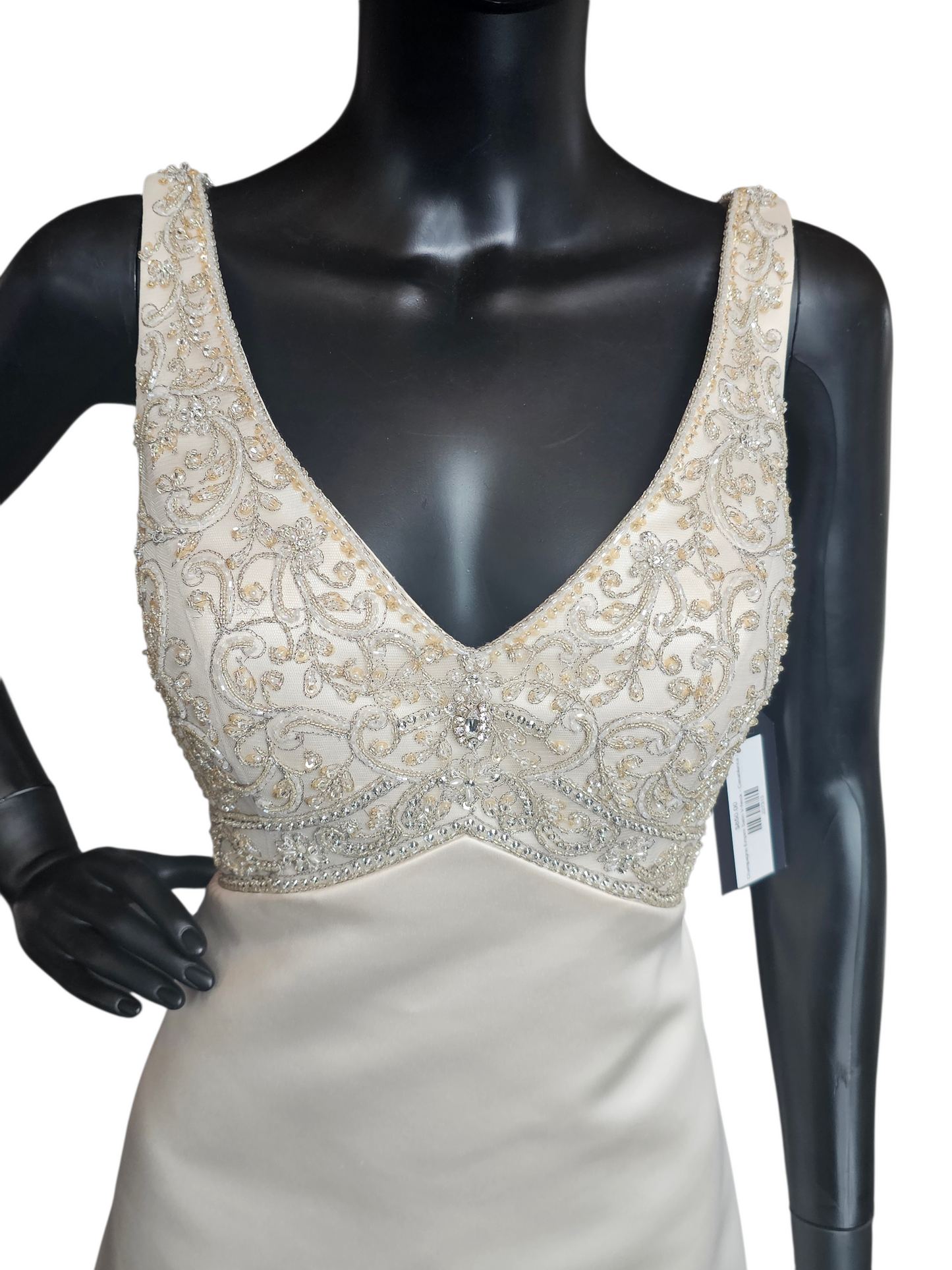 Champagne Empire Satin V-Neck Wedding Gown - Casablanca