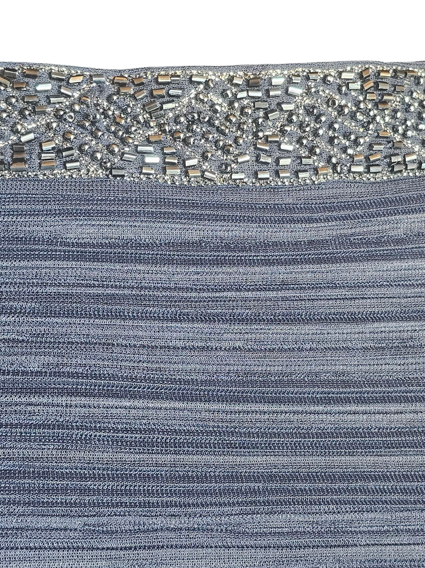 Navy Shirred Cap Sleeve Formal Dress