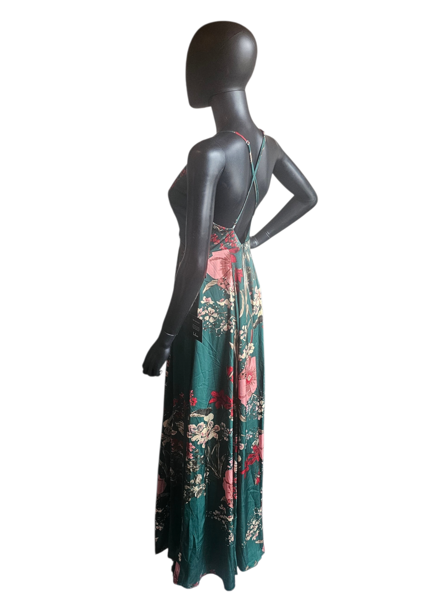Green Floral Silky A-Line NWT Maxi Dress - Lulus