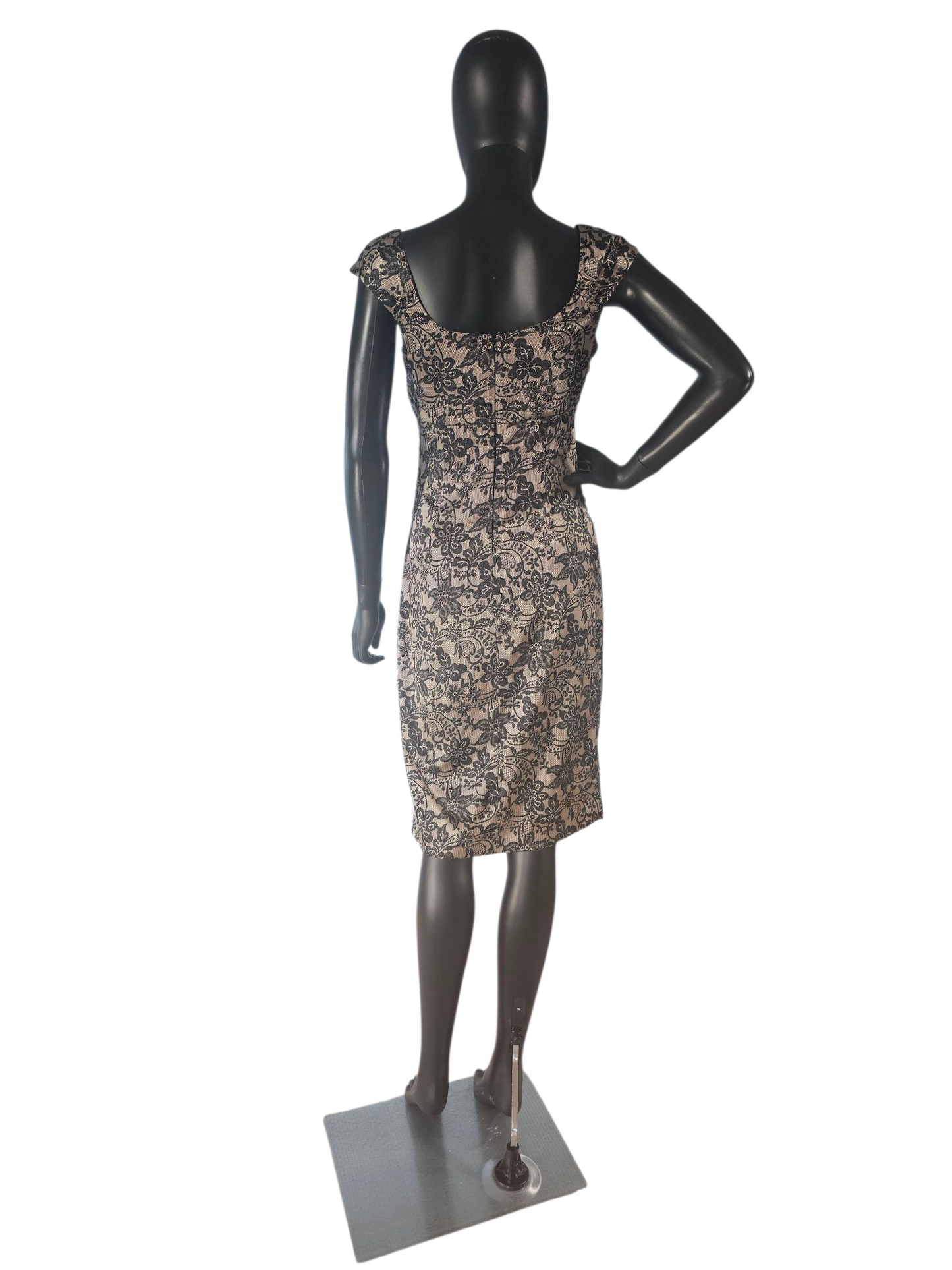 Silky Satin Lace Print Sheath Dress - Maggie London