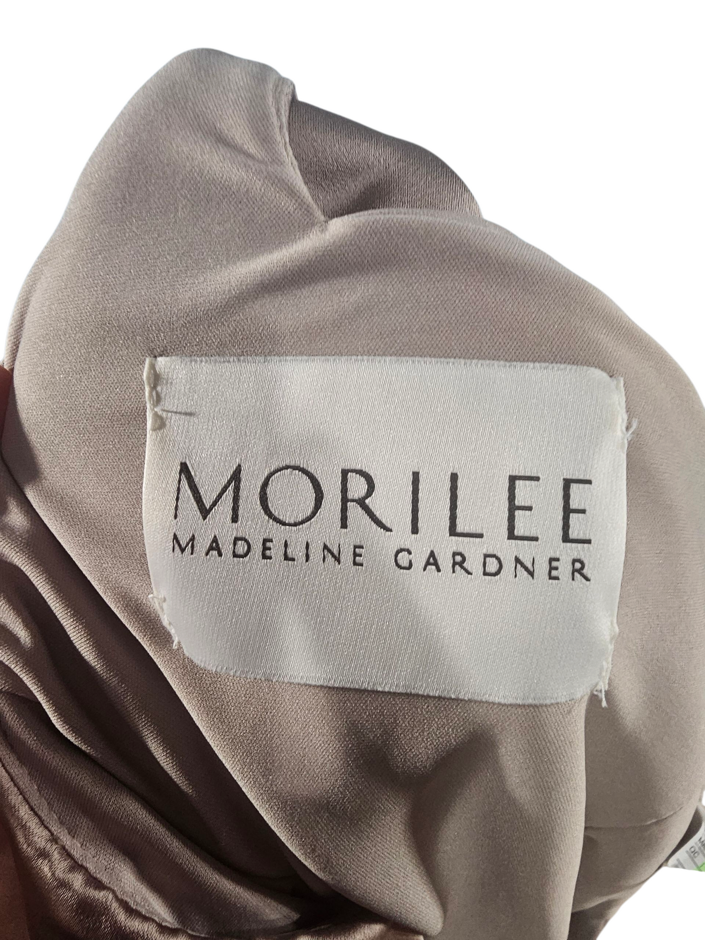 Latte Charmeuse Mock Neck Asymmetrical Cocktail Dress - Mori Lee