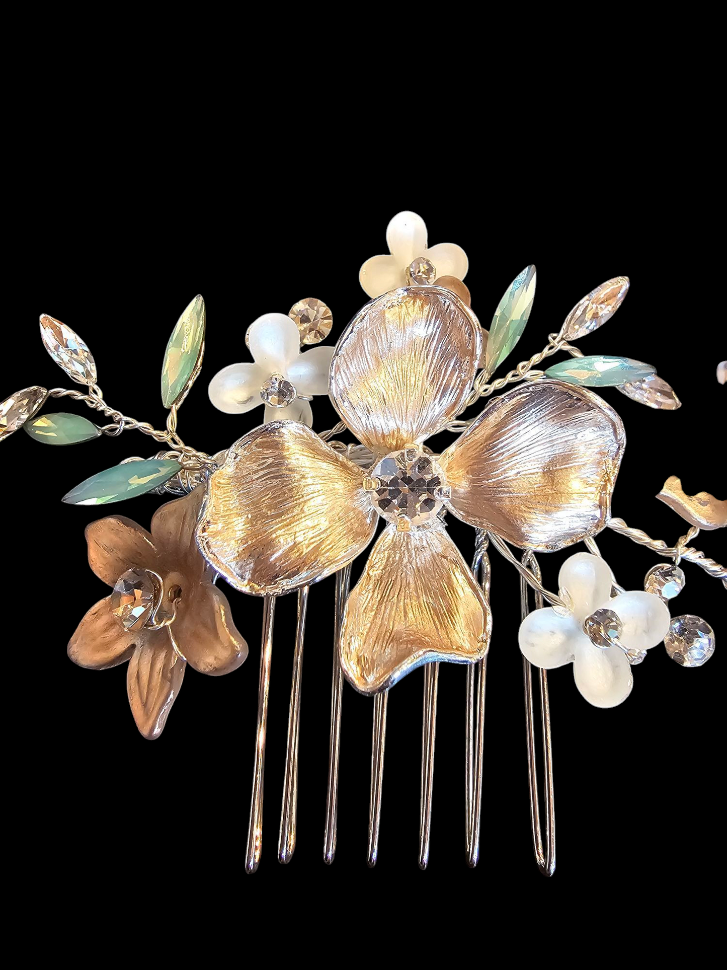 Silver/Rose/Teal Floral Hair Comb - Marionat
