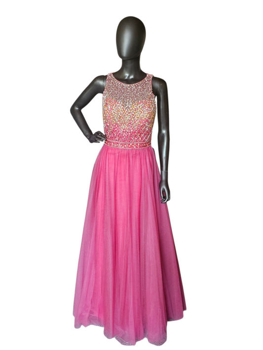 Magenta Ombre Beaded Bodice Formal Dress
