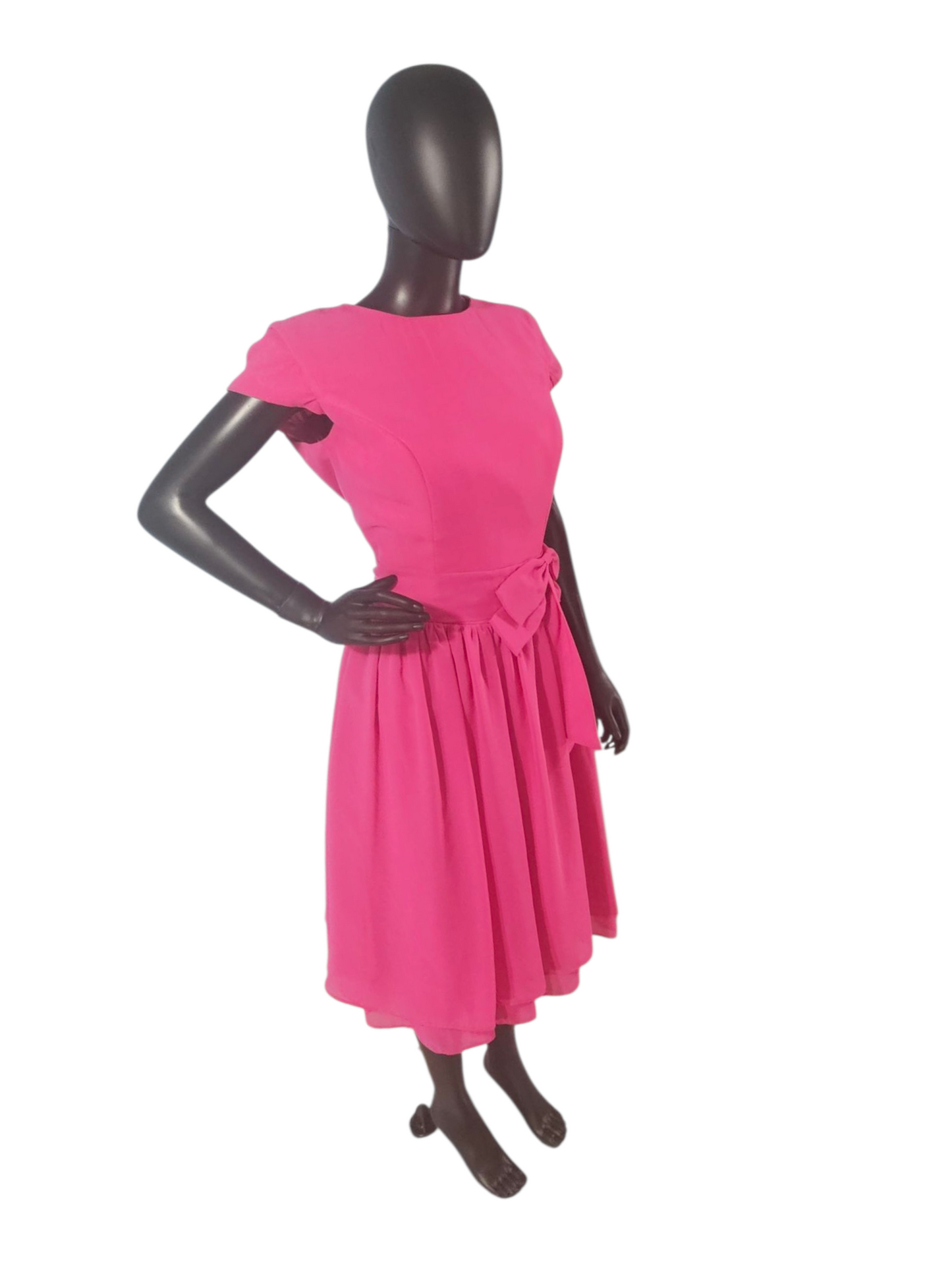 Hot Pink Cap Sleeve Full Skirt Cocktail Dress