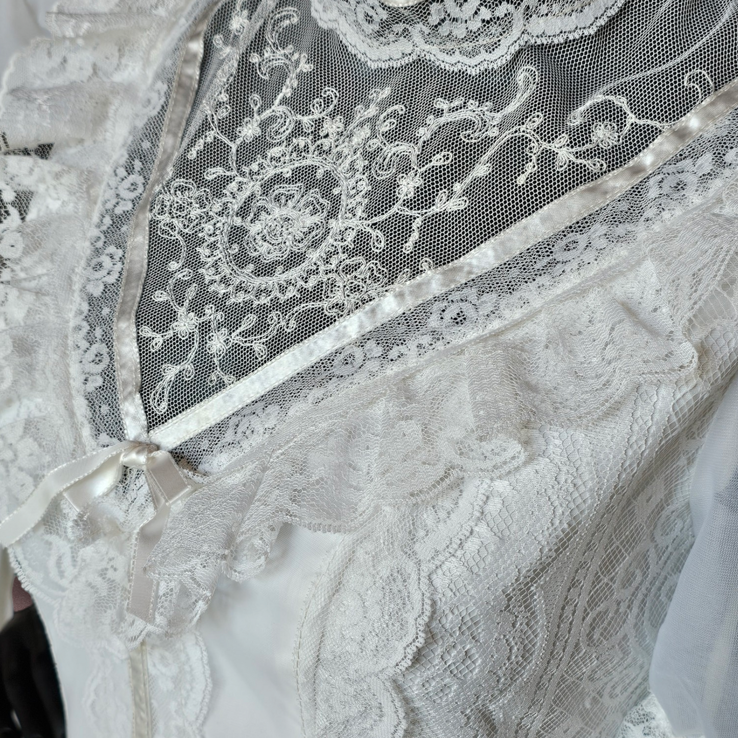 Vintage Victorian Lace High Collar Short Sleeve Wedding Gown