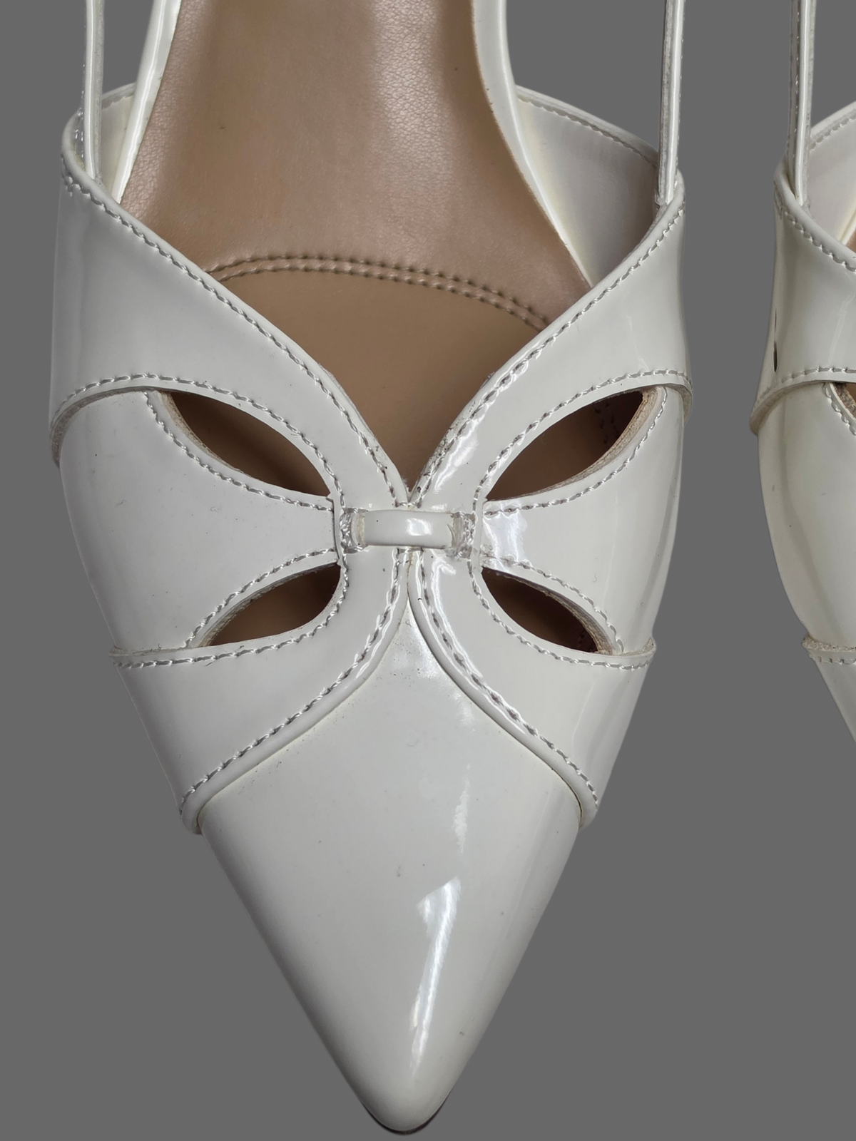 Ivory Patent Leather Slingback Kitten Heel Shoe - Unisa