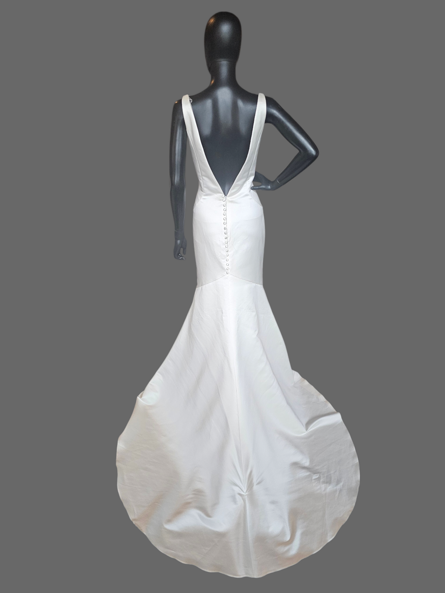 Ivory Silky Satin Plunge Fit/Flare Wedding Gown - Mori Lee