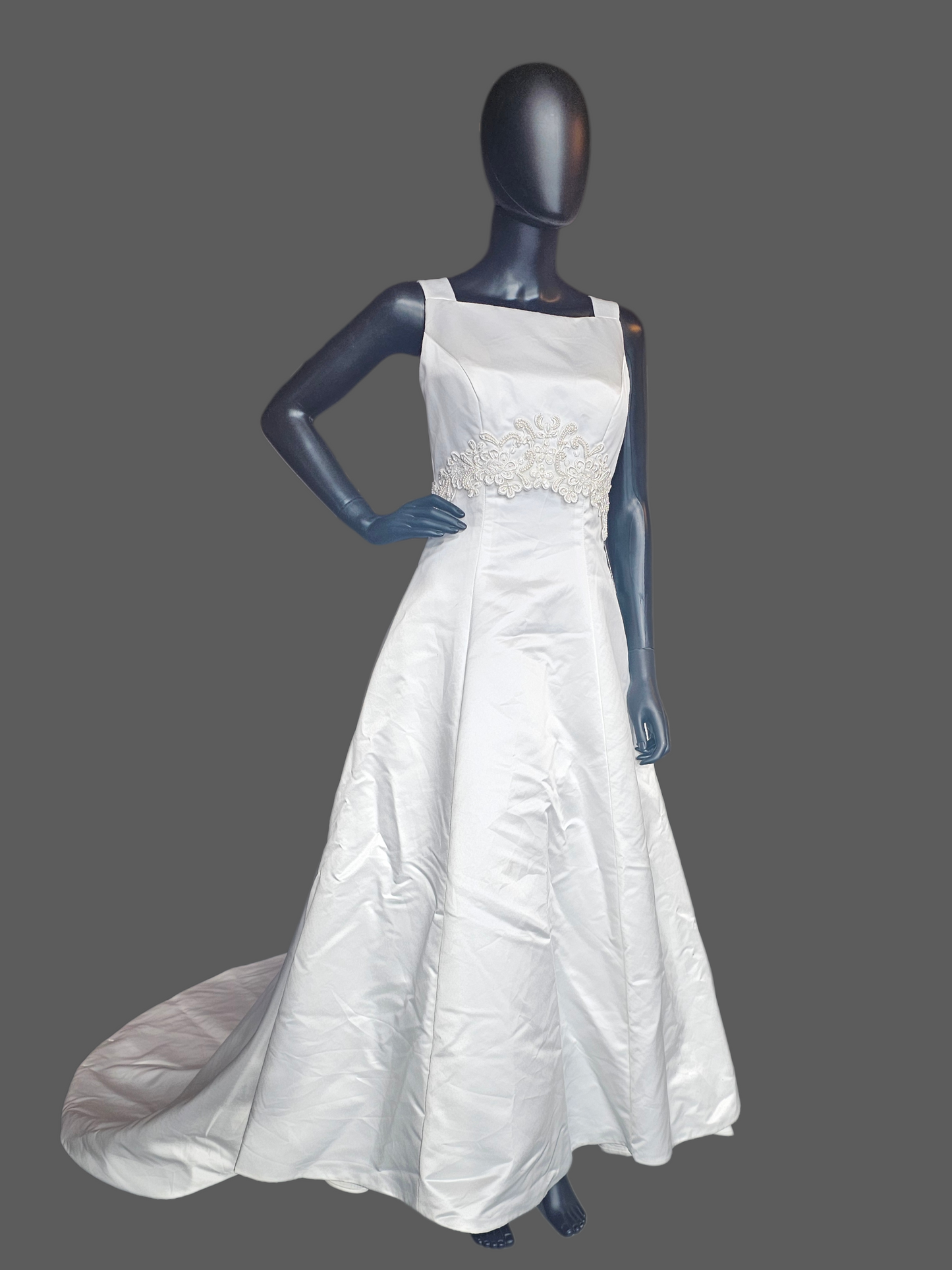 Vintage White Satin Empire Square Neck Wedding Gown - Mori Lee