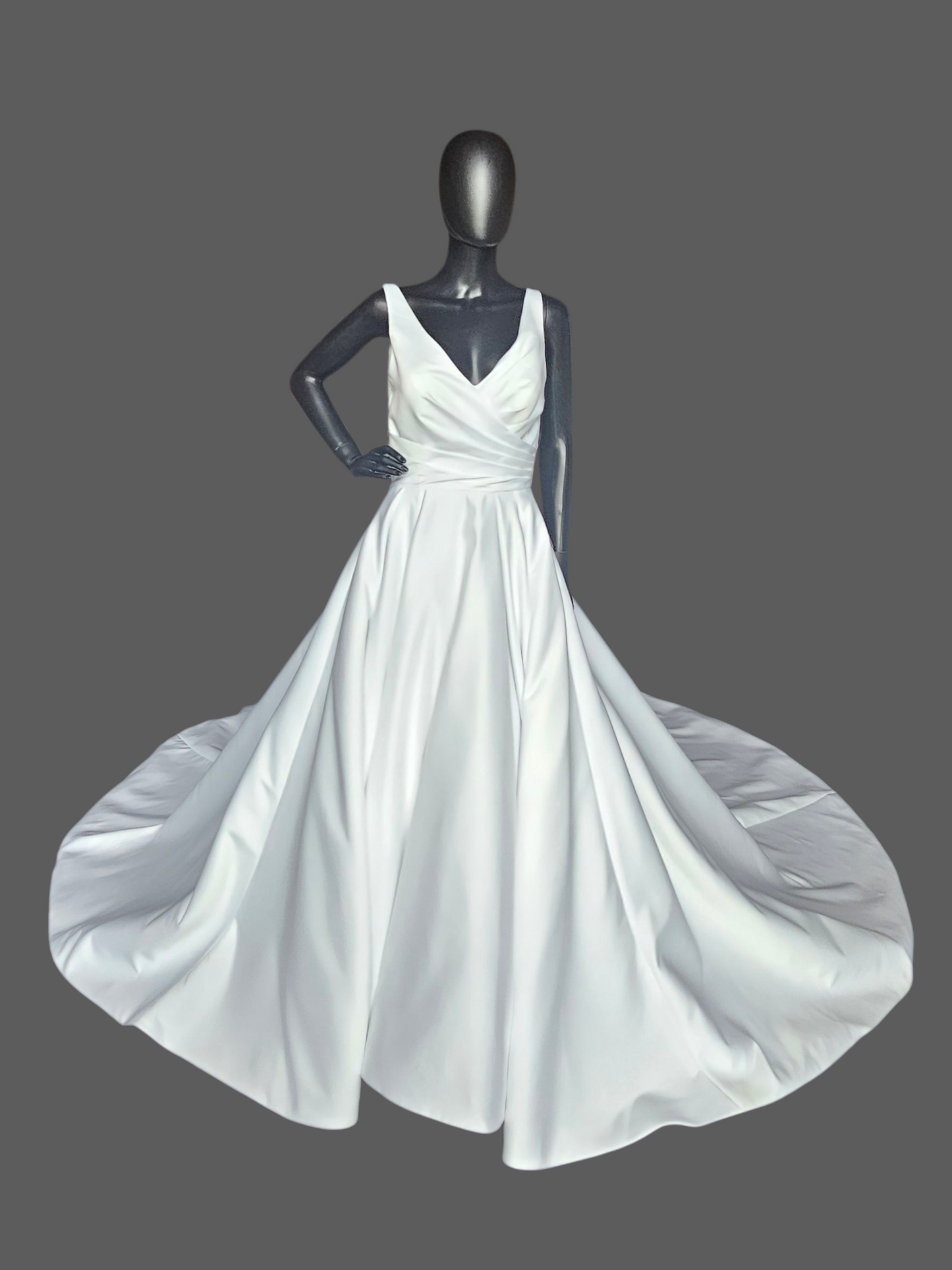 White Satin Minimalist V-Neck A-Line Wedding Gown - Da Vinci