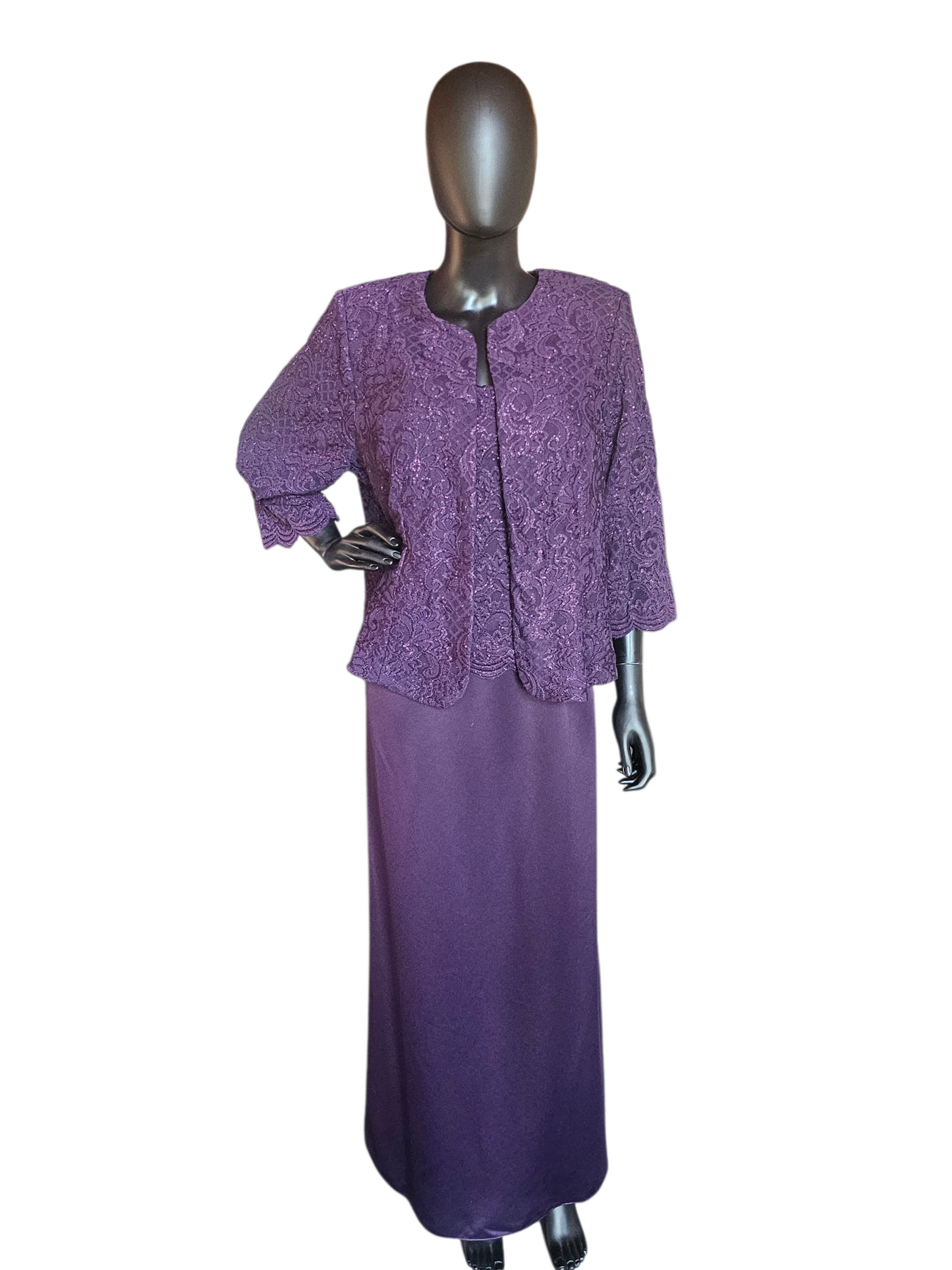 Plum Shimmer Dress 3/4 Jacket - Alex Evenings