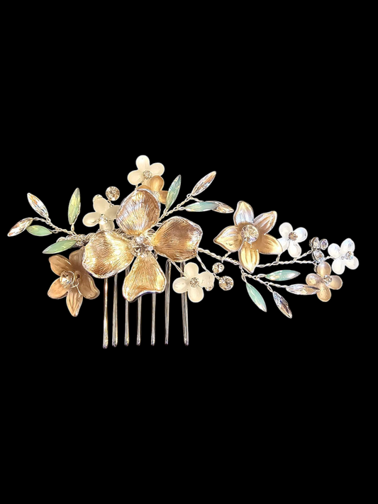 Silver/Rose/Teal Floral Hair Comb - Marionat