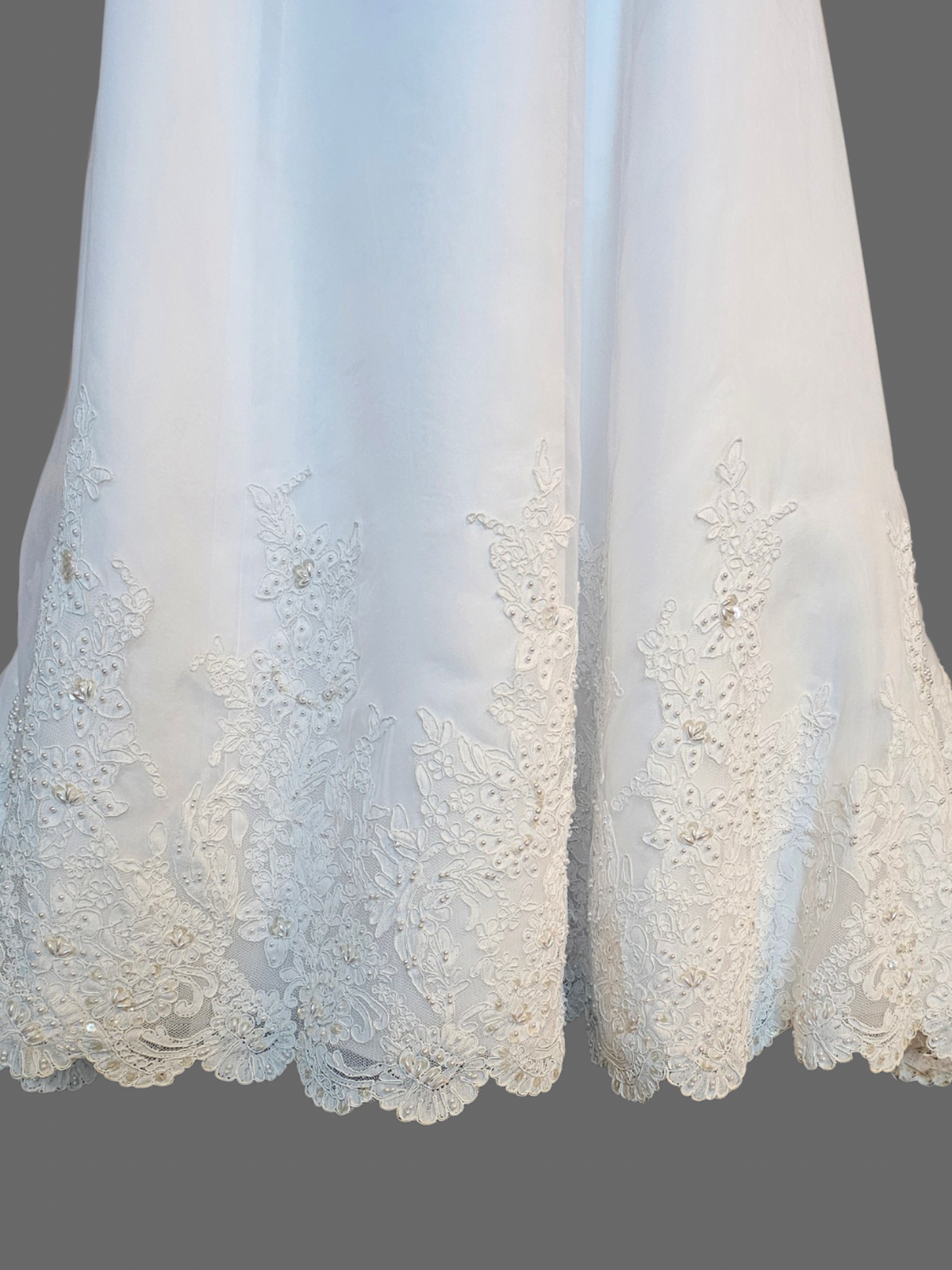 V-Neck Lace Applique Organza Wedding Gown - Oleg Cassini