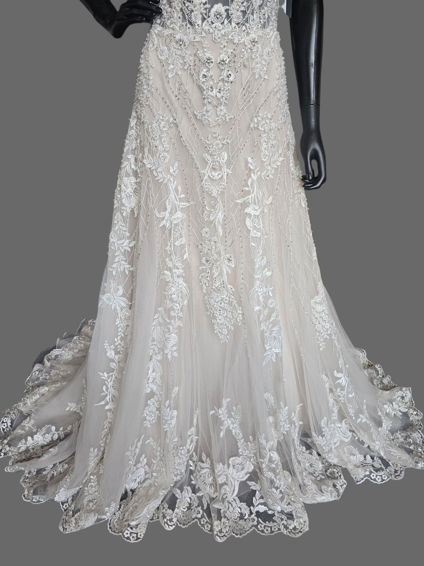 Strapless Sweetheart Illusion Bodice Beaded Fit/Flare Wedding Gown - Beloved