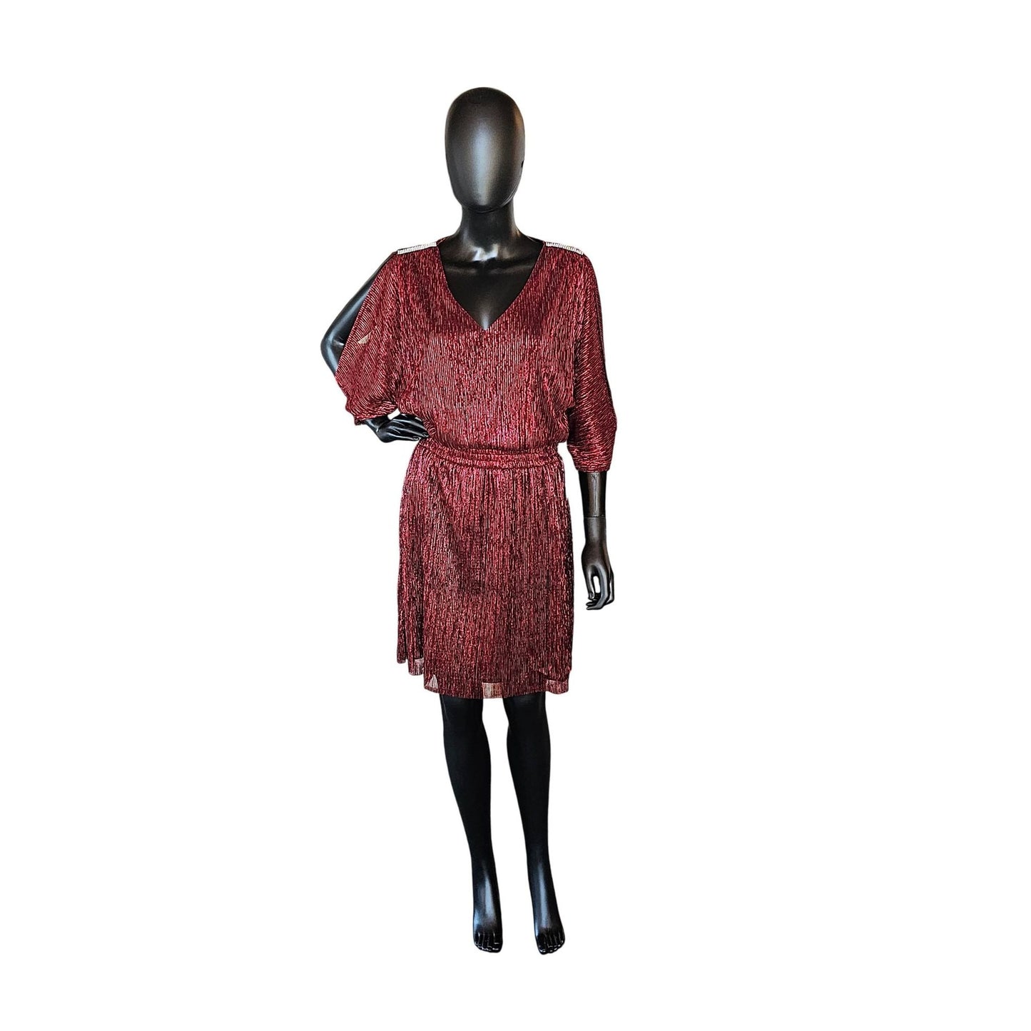 Red Shimmer Peekaboo Sleeve Party Dress