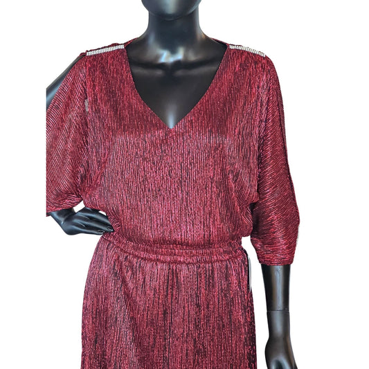 Red Shimmer Peekaboo Sleeve Party Dress